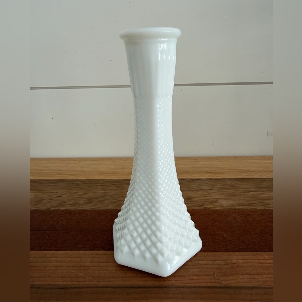 Vintage EO Brody Glass Hexagon Hobnail Bud Vase